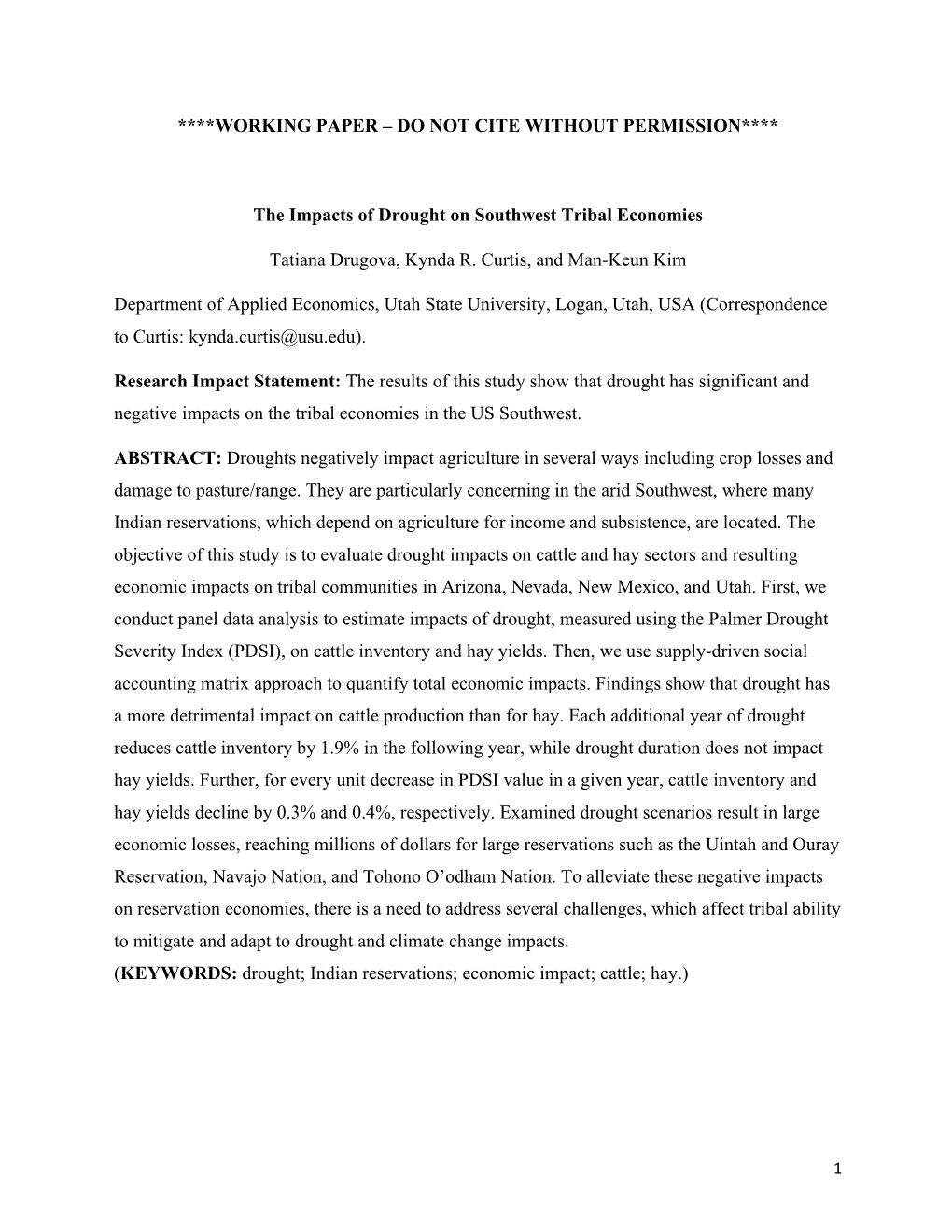 The Impacts of Drought on Southwest Tribal Economies