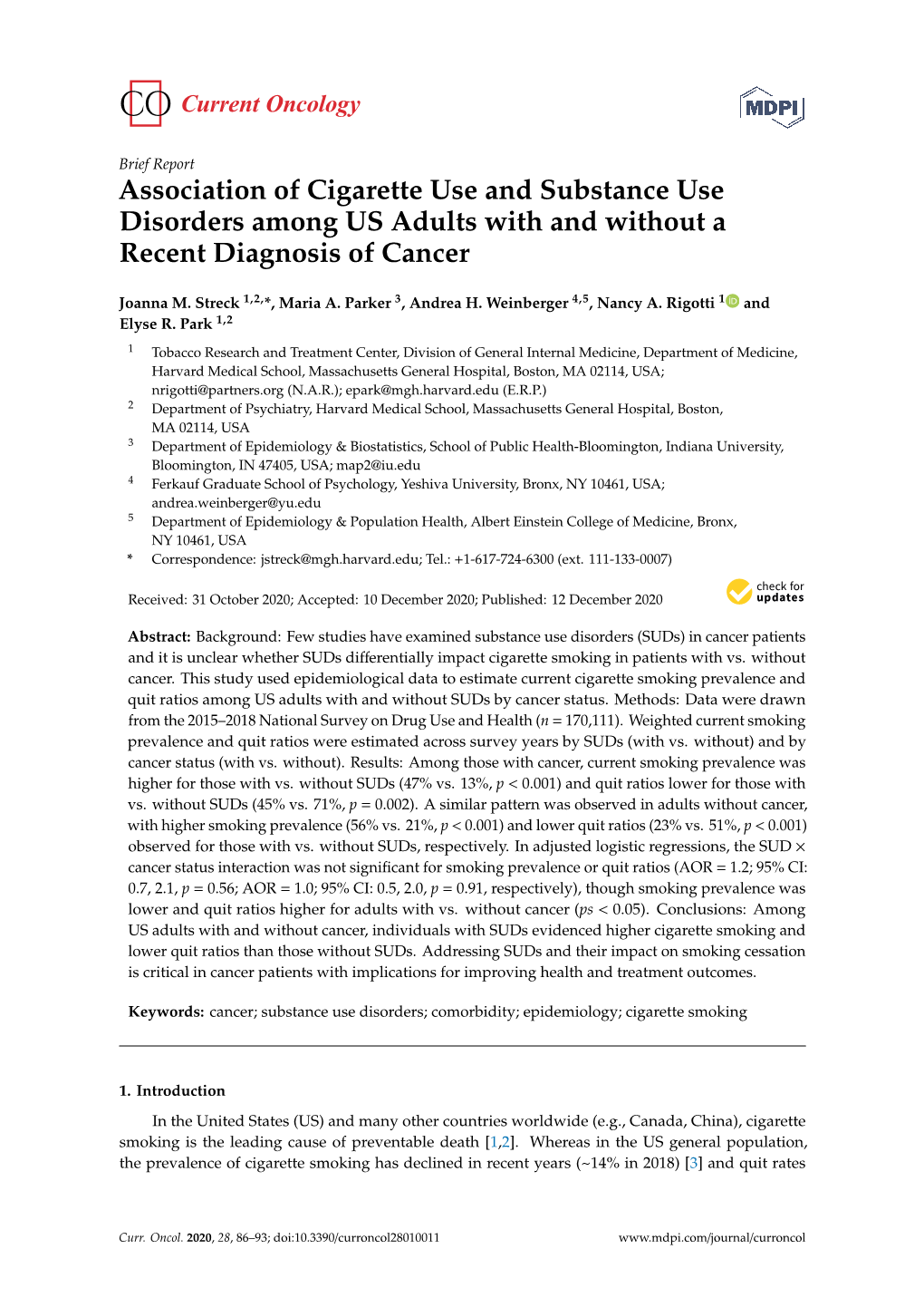 Association of Cigarette Use and Substance Use Disorders Among US Adults with and Without a Recent Diagnosis of Cancer