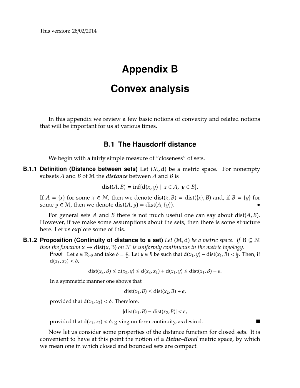 Appendix B Convex Analysis