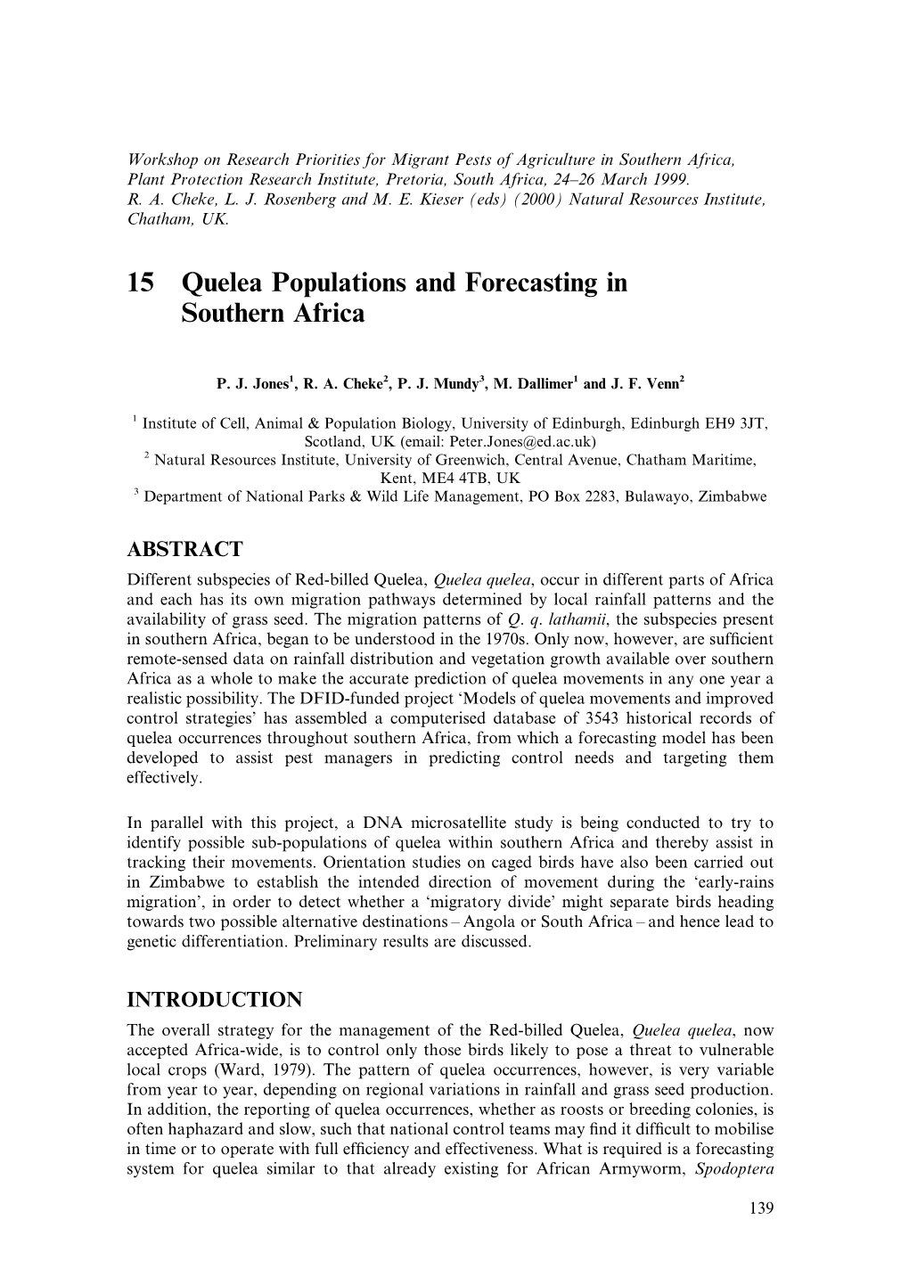 15 Quelea Populations and Forecasting in Southern Africa