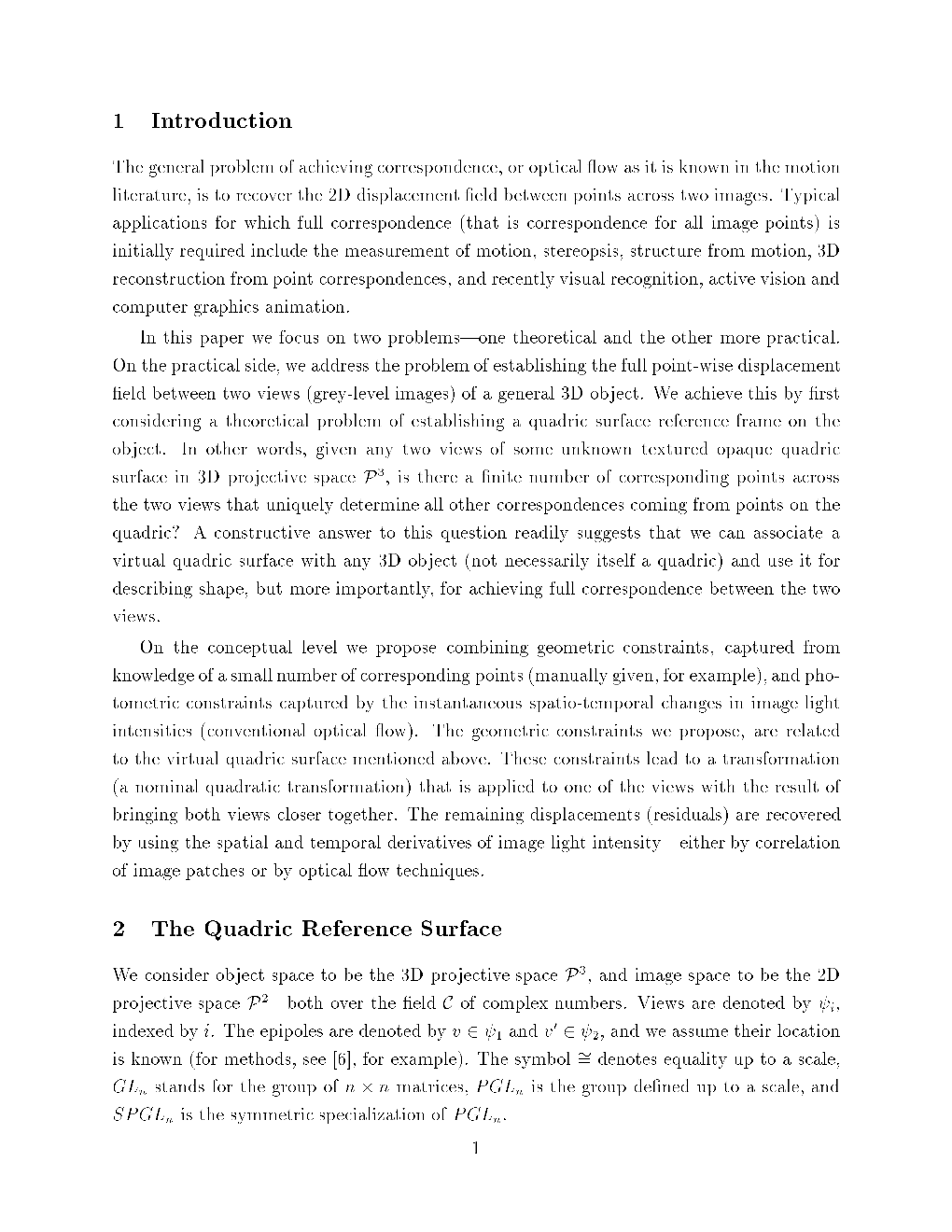 1 Introduction 2 the Quadric Reference Surface