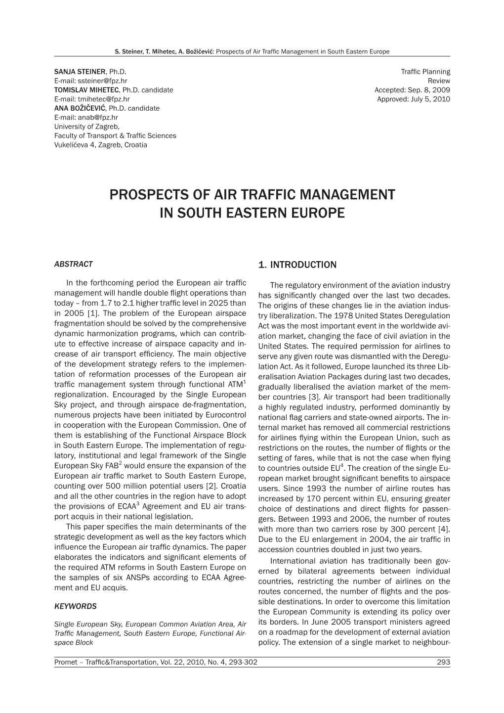 Prospects of Air Traffic Management in South Eastern Europe