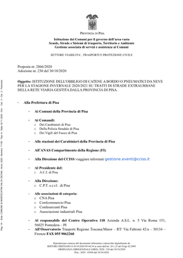 Ordinanza N. 152/2020 Provincia Di Pisa