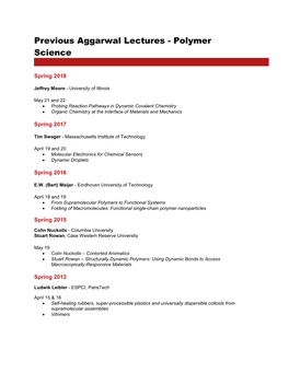 Previous Aggarwal Lectures - Polymer Science