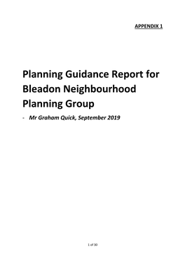 Planning Guidance Report for Bleadon Neighbourhood Planning Group - Mr Graham Quick, September 2019