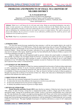 Problems and Prospects of Small Tea Growers of Nilgiris District