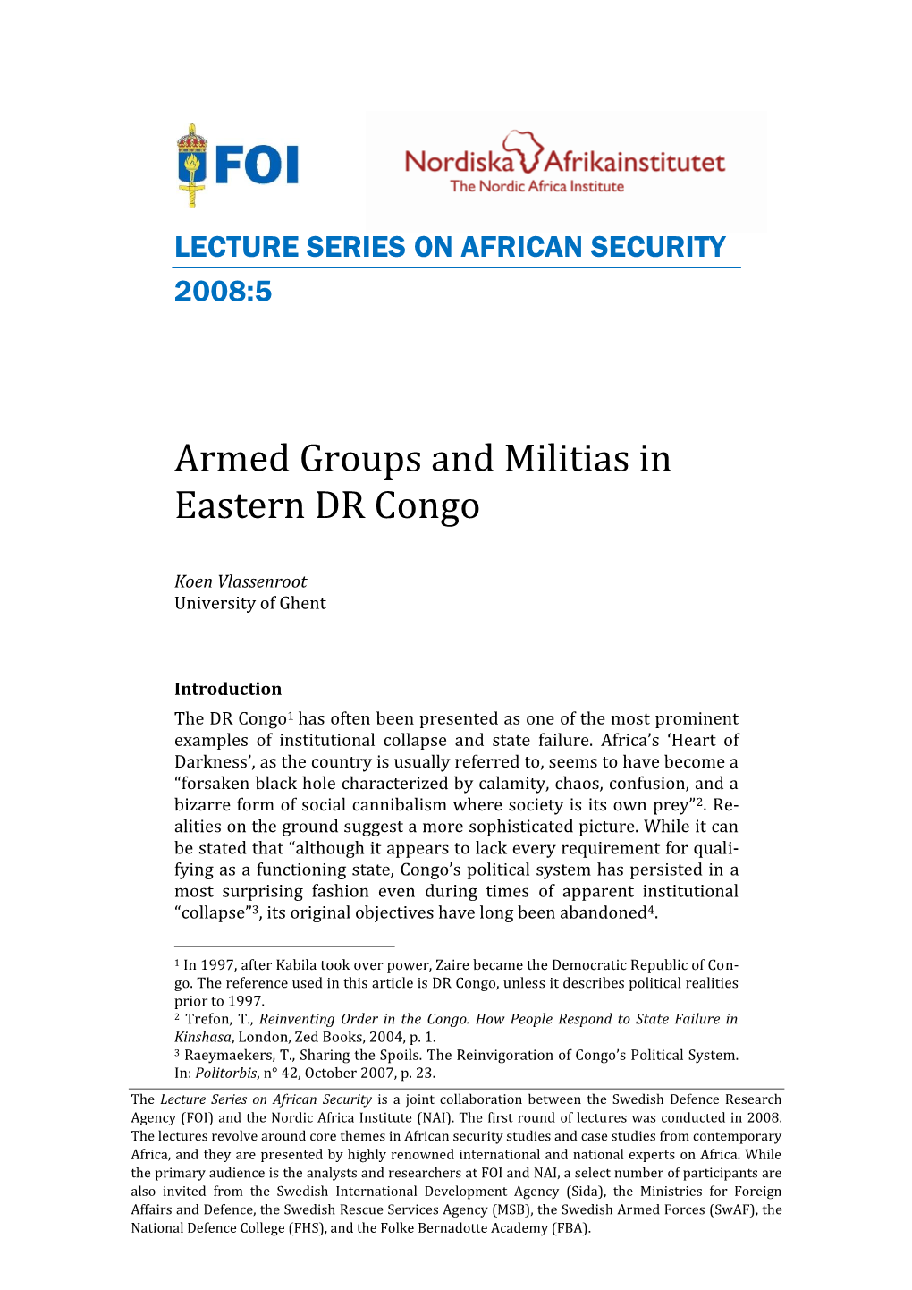 Armed Groups and Militias in Eastern DR Congo