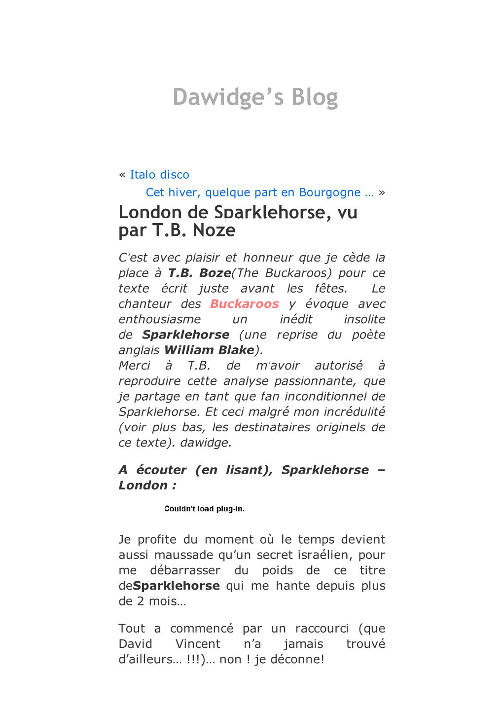 London De Sparklehorse, ...Noze | Dawidge's Blog