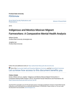 Indigenous and Mestizo Mexican Migrant Farmworkers: a Comparative Mental Health Analysis