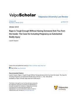 Rape Is Tough Enough Without Having Someone Kick You from the Inside: the Case for Including Pregnancy As Substantial Bodily Injury