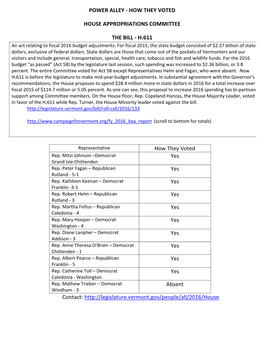 POWER ALLEY House Appropriations H.611