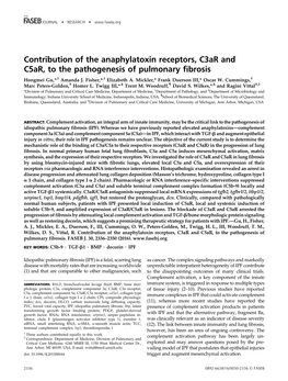 Contribution of the Anaphylatoxin Receptors, C3ar and C5ar, to the Pathogenesis of Pulmonary Fibrosis † Hongmei Gu,*,1 Amanda J