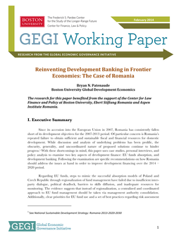 Reinventing Development Banking in Frontier Economies: the Case of Romania