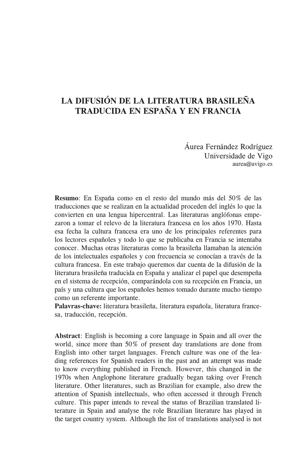 La Difusión De La Literatura Brasileña Traducida En España Y En Francia