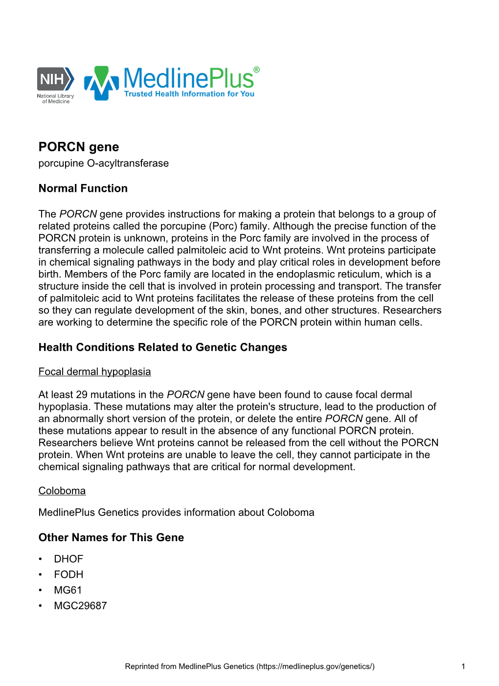 PORCN Gene Porcupine O-Acyltransferase