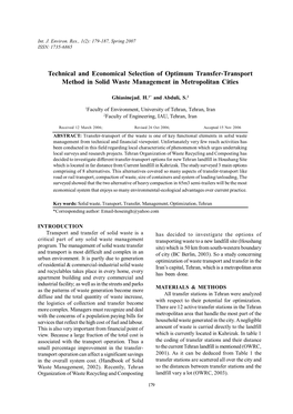 Technical and Economical Selection of Optimum Transfer-Transport Method in Solid Waste Management in Metropolitan Cities