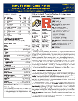 Navy Football Game Notes 566 Brownson Road Annapolis, MD 21401 GAME NO