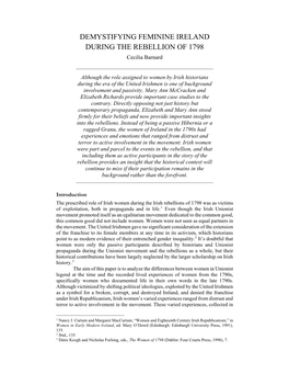 DEMYSTIFYING FEMININE IRELAND DURING the REBELLION of 1798 Cecilia Barnard