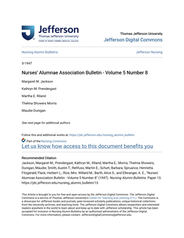 Nurses' Alumnae Association Bulletin - Volume 5 Number 8