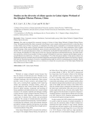 Studies on the Diversity of Ciliate Species in Gahai Alpine Wetland of the Qinghai-Tibetan Plateau, China