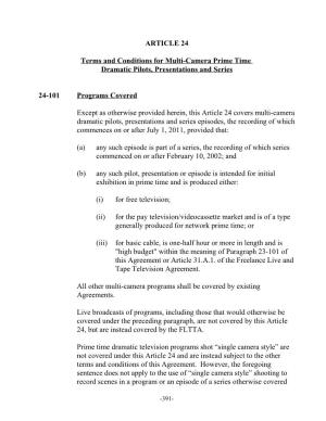 ARTICLE 24 Terms and Conditions for Multi-Camera Prime Time
