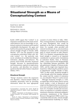 Situational Strength As a Means of Conceptualizing Context
