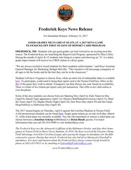 Frederick Keys News Release