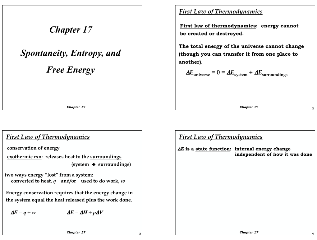 Spontaneity, Entropy, and Free Energy Chapter 17