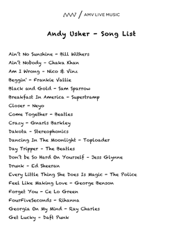 Andy Usher - Song List