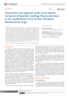 Senescense and Dispersal Under Local Climatic Variations of Bearded Reedlings Panurus Biarmicus at the Southwestern Limit of Their European Distributional Range