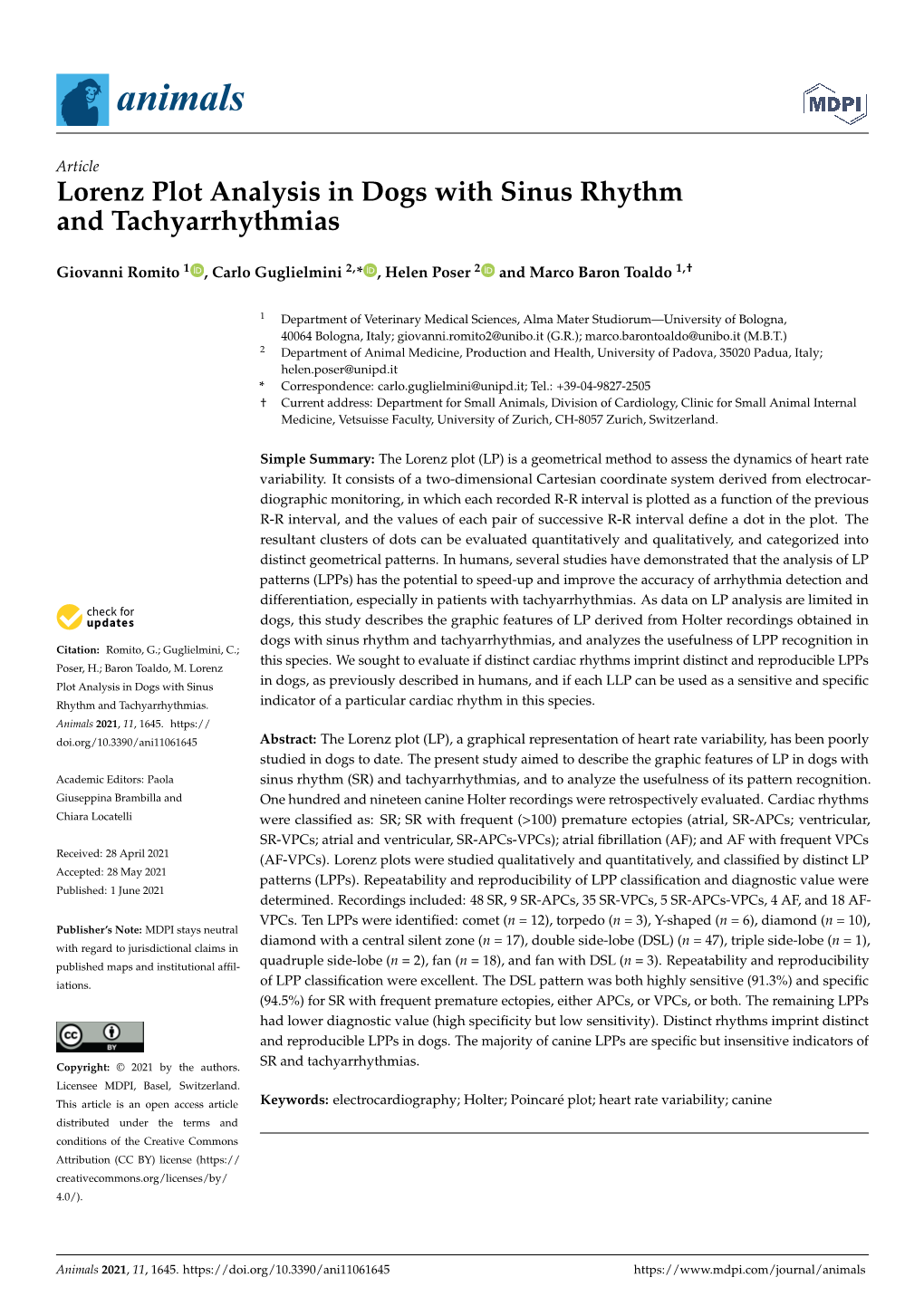 Lorenz Plot Analysis in Dogs with Sinus Rhythm and Tachyarrhythmias