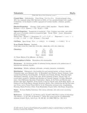 Valentinite Sb2o3 C 2001-2005 Mineral Data Publishing, Version 1