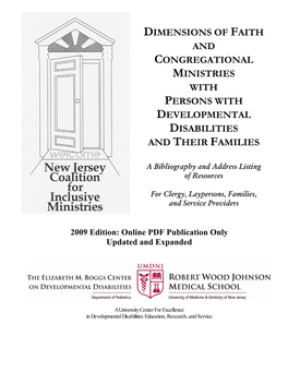 Dimensions of Faith and Congregational Ministries with Persons with Developmental Disabilities and Their Families