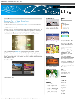 About Ecoarttech | Art21 Blog