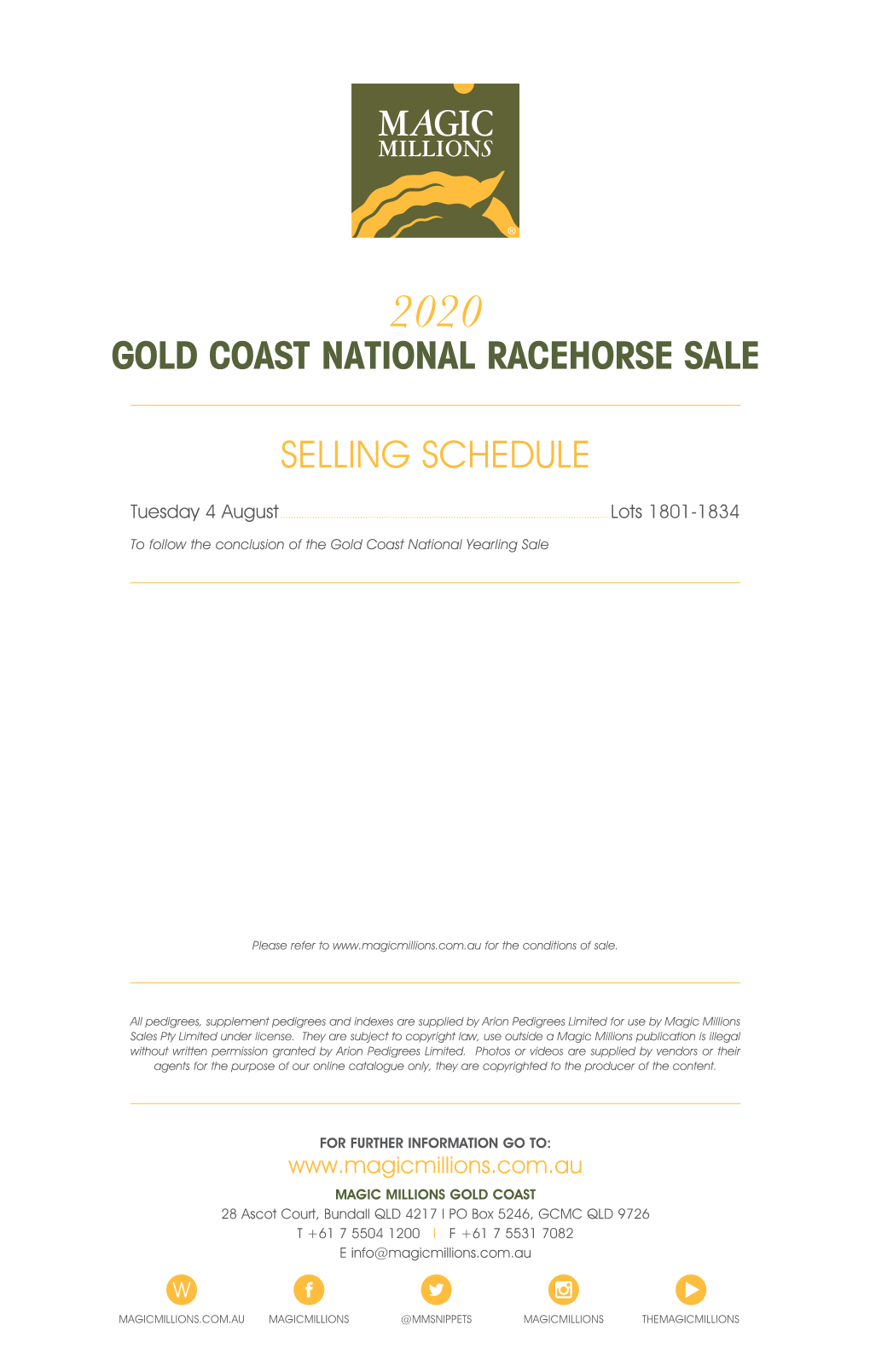Gold Coast National Racehorse Sale Selling Schedule