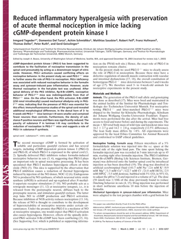 Reduced Inflammatory Hyperalgesia with Preservation of Acute Thermal Nociception in Mice Lacking Cgmp-Dependent Protein Kinase I