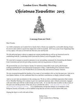 Christmas Newsletter 2015