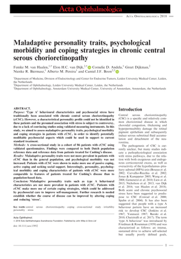 Maladaptive Personality Traits, Psychological Morbidity and Coping Strategies in Chronic Central Serous Chorioretinopathy
