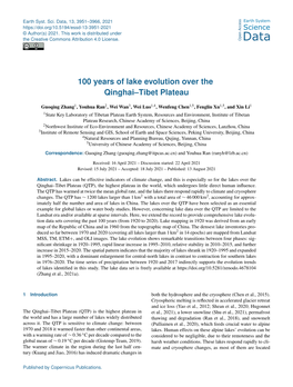100 Years of Lake Evolution Over the Qinghai–Tibet Plateau