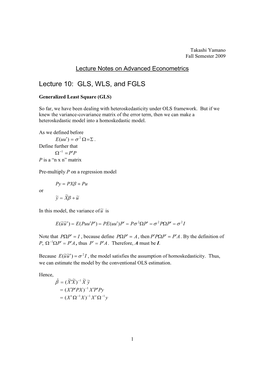 Lecture 10: GLS, WLS, and FGLS