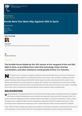 Kurds Now Our Best Ally Against ISIS in Syria | the Washington Institute