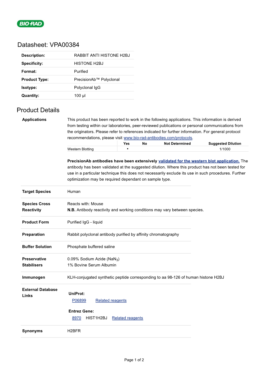 Datasheet: VPA00384 Product Details