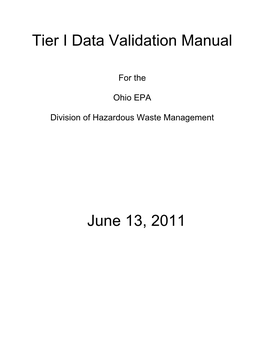 Tier I Data Validation Manual June 13, 2011