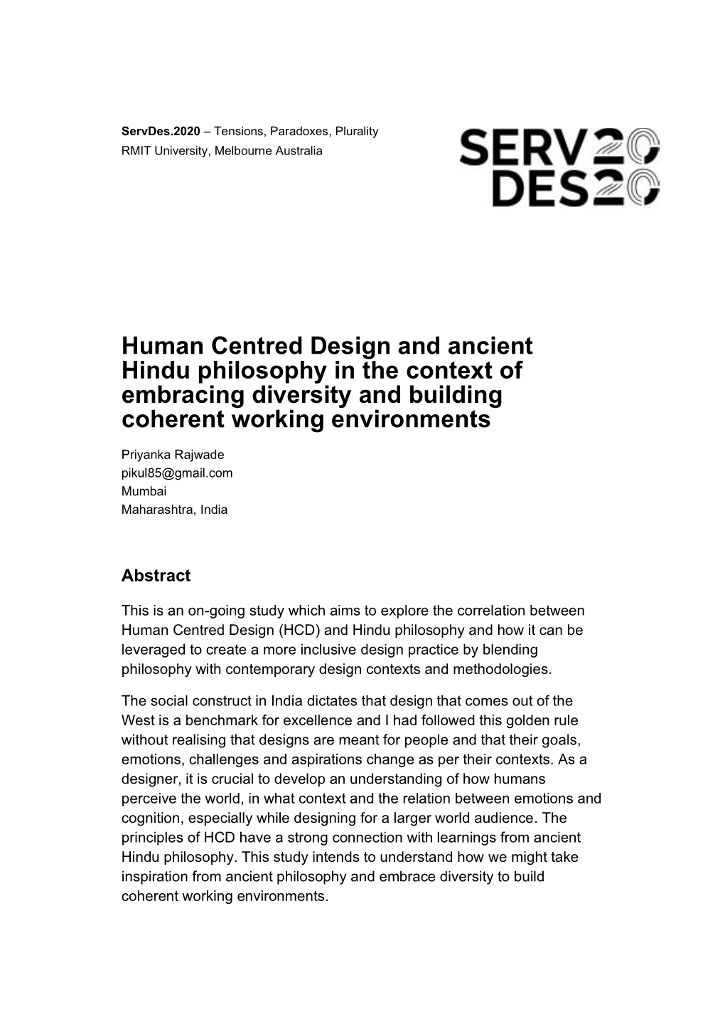 Human Centred Design and Ancient Hindu Philosophy in the Context of Embracing Diversity and Building Coherent Working Environments