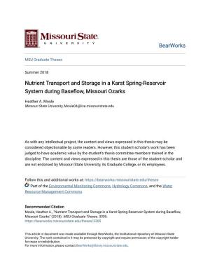 Nutrient Transport and Storage in a Karst Spring-Reservoir System During Baseflow, Missouri Ozarks