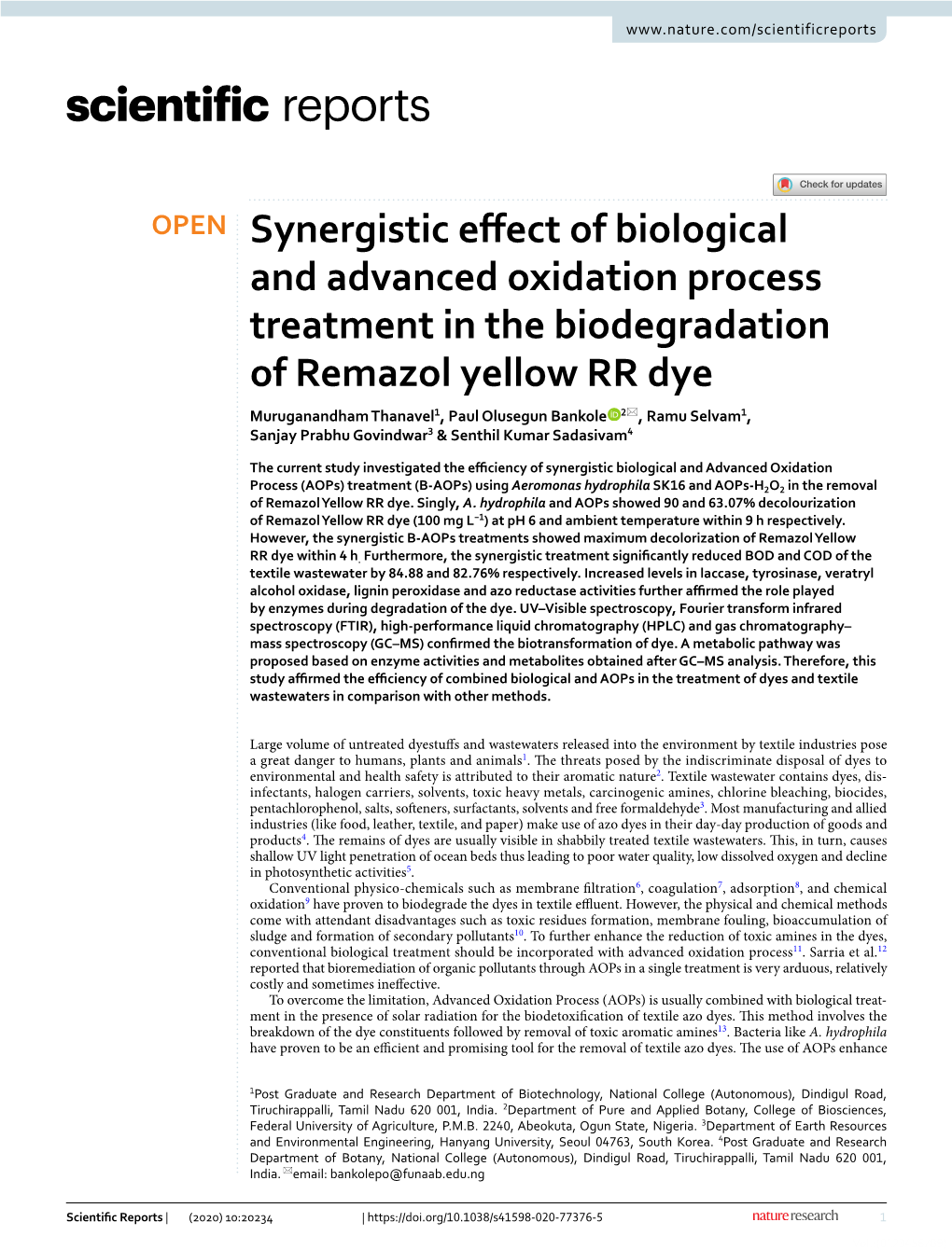 Synergistic Effect of Biological and Advanced Oxidation Process