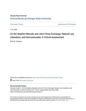 On the Stephen Macedo and John Finnis Exchange: Natural Law, Liberalism, and Homosexuality: a Critical Assessment