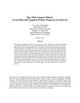 Does Elite Capture Matter? Local Elites and Targeted Welfare Programs in Indonesia