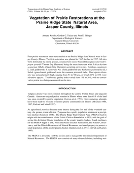 Vegetation of Prairie Restorations at the Prairie Ridge State Natural Area, Jasper County, Illinois