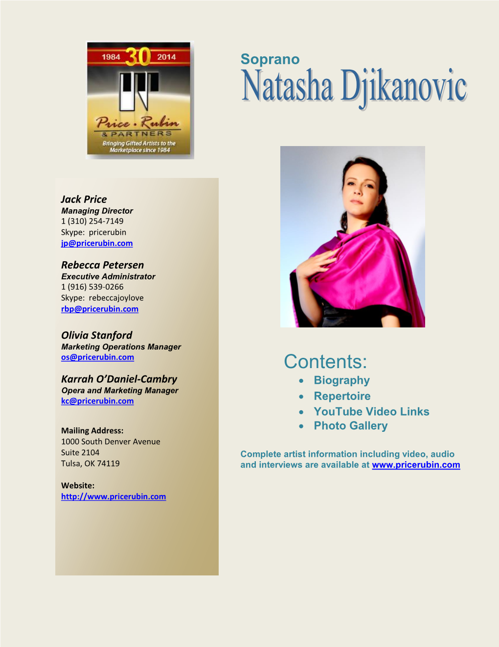 Natasha Djikanovic – Repertoire